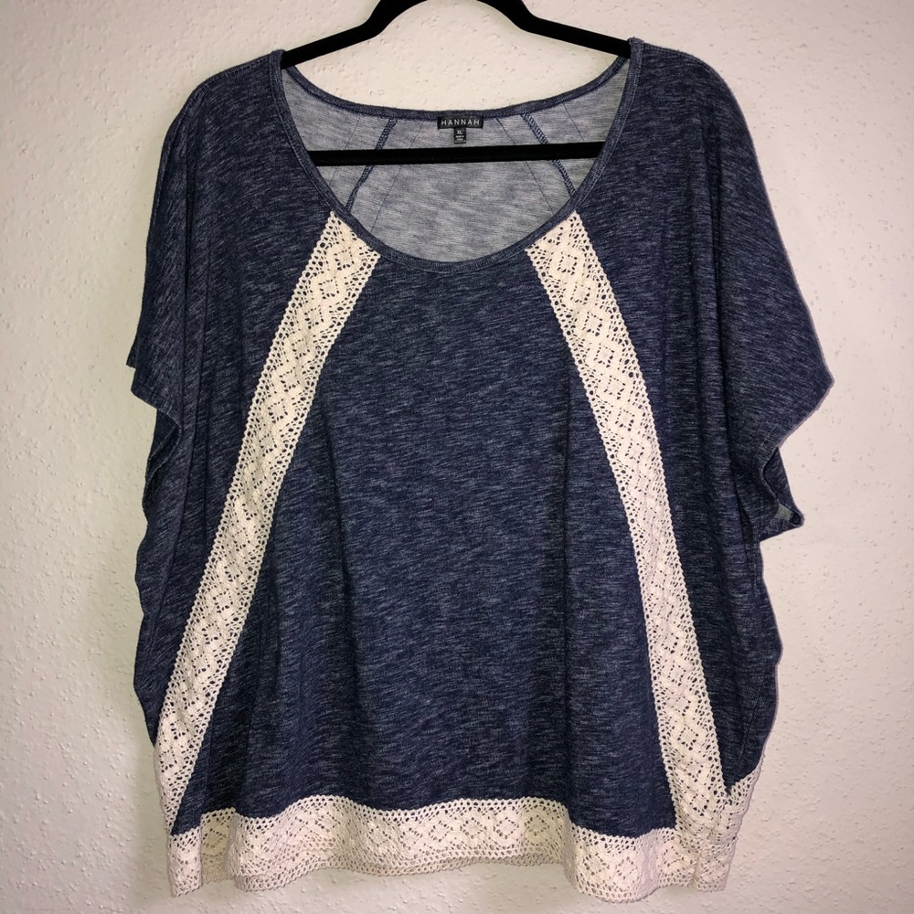 Hannah Blue/White Lace Trim Crochet Sz XL.